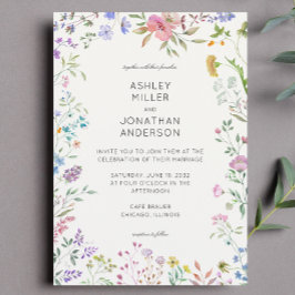 Enkelt, timodigt Wildblomma Ivory White Bröllop Inbjudningar