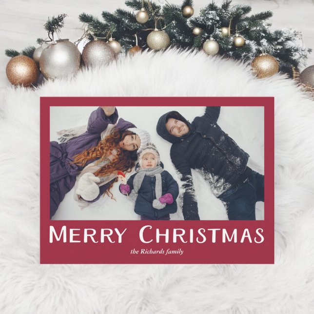Enkelt, traditionellt God jul-foto Julkort (Simple red traditional Merry Christmas photo Holiday Card)