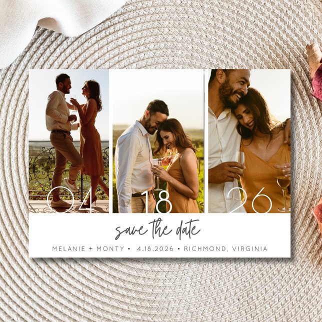 Enkelt tre foto Bröllop spara datum Datumet (Simple Three Photo Wedding Save the Date)