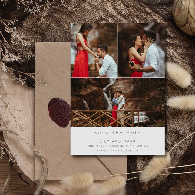 Enkelt tre foto Bröllop spara datum Datumet (Simple Three Photo Wedding Save the Date)