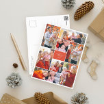 Enkelt Trendig Festive 8 Photo Collage-jul Helg Vykort<br><div class="desc">En snygg vykortsdesign med helgdag som innehåller åtta av dina favoritfoton som ordnats runt en röd rektangel med foton i liggande och porträtt! Din familj namn och ditt år står mitt i en modern typografi i vitt. Anpassa den här unika helgdag fotosamlingskonstruktion med dina favoritfoton och namn i familjen. Om...</div>