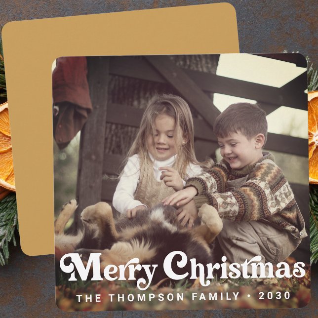 Enkelt Trendig Retro Typography Photo Jul Julkort (Skapare uppladdad)