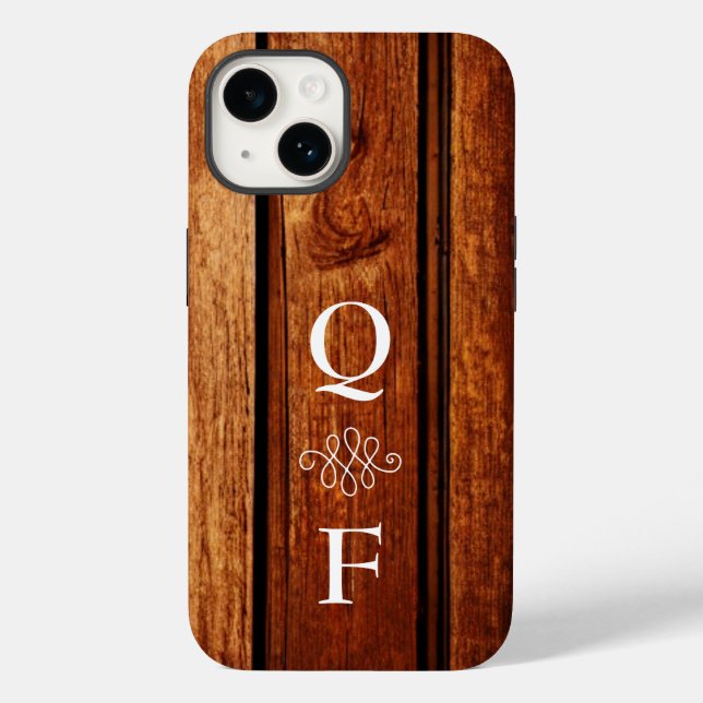 Enkelt Trendig Wood Grain Monogram Initialer (Baksida)