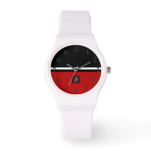 Enkelt två ton svart och röd Initialer Monogram Armbandsur