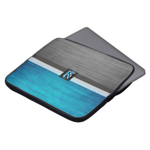 Enkelt två tonblått och Grått Initialer Monogram Laptop Fodral