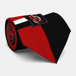 Enkelt två tonfärgat svart och rött Initialer-mono Slips