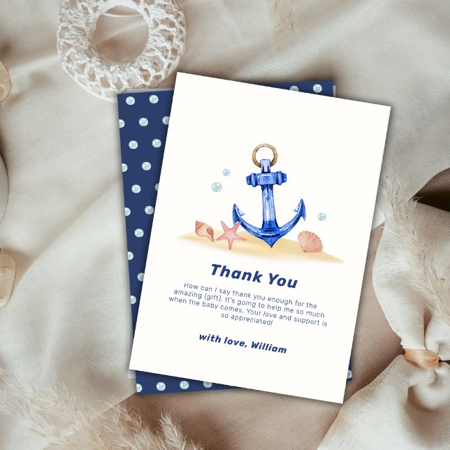 Enkelt under Sea Nautical Anchor Boy Shower Tack Kort (Simple Under Sea Nautical Anchor Boy Baby Shower Thank You Card)