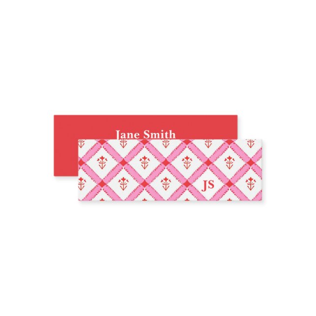 Enkelt underordnat med Initialer | Rosa och rött Mini Visitkort (Fram/Back In Situ)