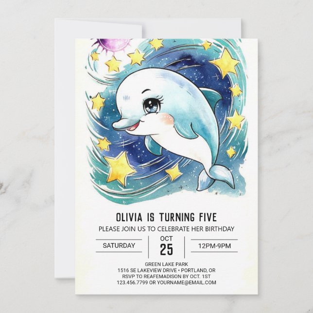 Enkelt undervattensdelfinfödelsedag inbjudningar (Framsida)