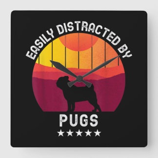Enkelt utspridd av Pugs Retro | Pug Hund älskare Fyrkantig Klocka