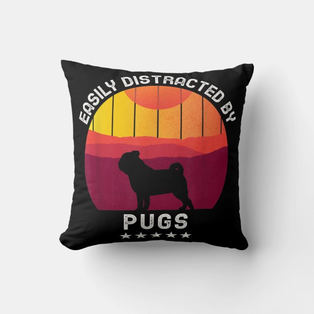Enkelt utspridd av Pugs Retro | Pug Hund älskare Kudde (Framsida)
