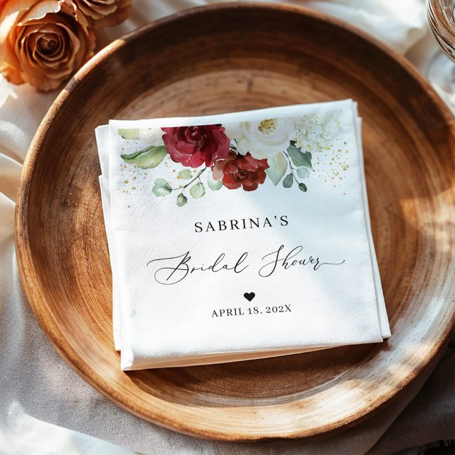 Enkelt Vackert Rött Vitt Blommigt Bröllopsdusch Pappersservett (Skapare uppladdad)