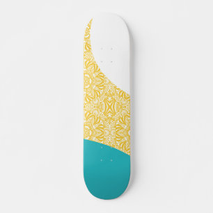 Enkelt Vågar - Blommönster turkos och Gult Mini Skateboard Bräda 18,5 Cm