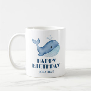 Enkelt valblått hav Grattis på födelsedagen Kaffemugg