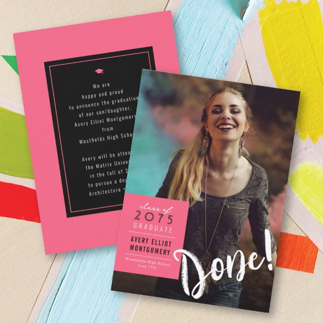 Enkelt valfritt Färg Box - minimalistiskt foto Stu Meddelande (Simple Pink Box Done! Modern Minimalist Photo Graduation Announcement @ zazzle.com/color_therapy)