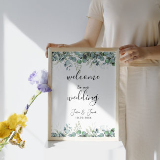 Enkelt välkomnande av Eucalyptus Greenery Bröllop Poster