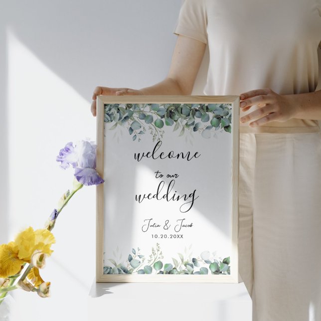 Enkelt välkomnande av Eucalyptus Greenery Bröllop Poster (Simple Eucalyptus Greenery Wedding Party Supplies)