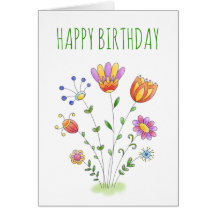 Enkelt Vår blommor Watercolor Grattis på födelseda