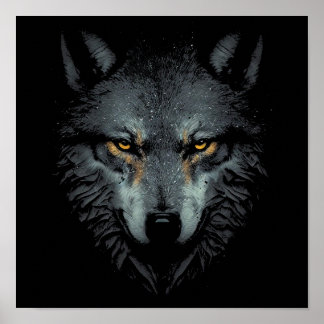 Enkelt Varg ansikte svart Poster