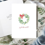 Enkelt vattenfärgat botaniskt julkort för krans helgkort<br><div class="desc">Den här eleganten har julkortet en vacker, handmålad vattenfärgad illustration av rött och grönt botaniskt grönt vinter. Den festliga designen fångar glädjens anda med sitt charmerande "Joy to the World"-meddelande i ett modernt penselskript. Perfekt för dem som vill ha julkort som inte är fotojullkort är den här personligen idealisk för...</div>