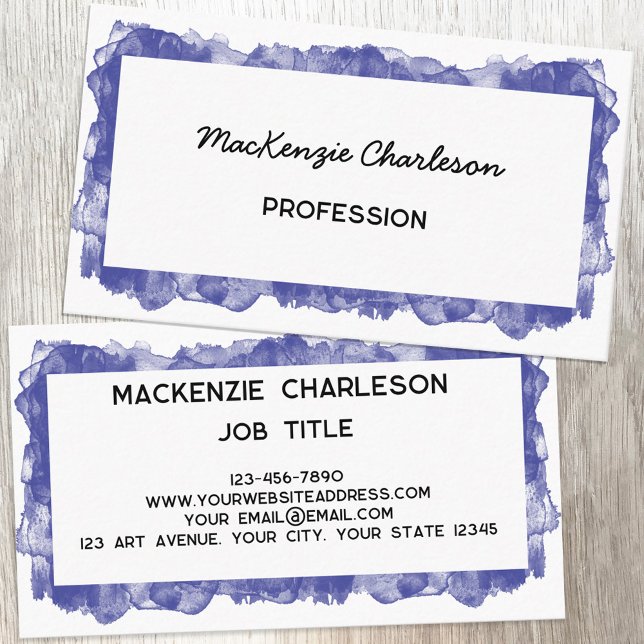Enkelt vattenfärgsfärg, blå pennstreck visitkort (Blue watercolor paint custom text business cards)