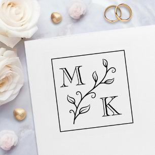 Enkelt växtmonogram Initialer Bröllop par Självfärgande Stämpel