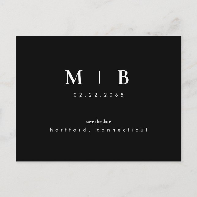 Enkelt veckovis svart Monogram - Spara datum QR-ko Vykort (Framsida)