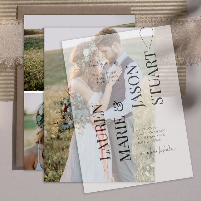 Enkelt verkligt Vellum-överlägg Elegant 3 Photo Br Inbjudningar (Skapare uppladdad)