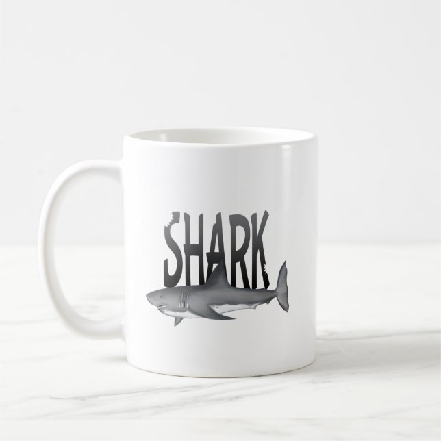 Enkelt vildlevande djur Ocean Shark Typography Kaffemugg (Vänster)