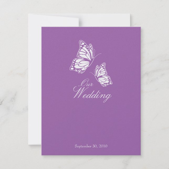 Enkelt Violet Butterflies Bröllop Meddelande 2 Inbjudningar (Framsida)
