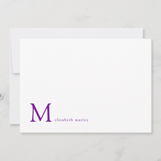 Enkelt Violet Lila Monogram-korrespondens Anteckningskort (Framsida)
