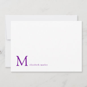 Enkelt Violet Lila Monogram-korrespondens Anteckningskort