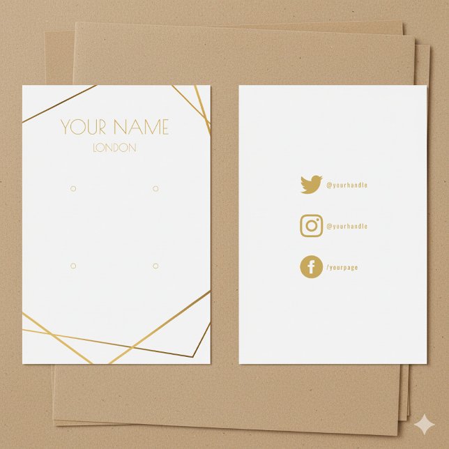 Enkelt visning för geometrisk öronring i guld visitkort (Gold geometric simple earring display card.)