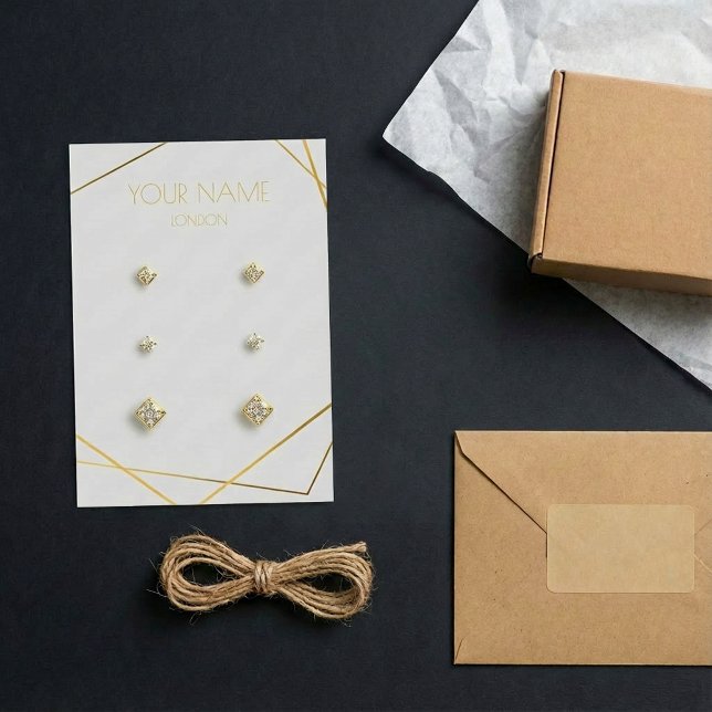 Enkelt visning för geometrisk öronring i guld visitkort (Grey simple gold geometric earring display card.)