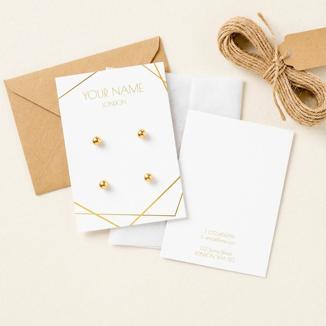 Enkelt visning för guld-geometrisk vit örring visitkort (Simple gold geometric white earring display card.)