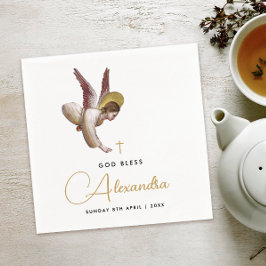 Enkelt vit Guld-änglig Baptismkalligrafi Pappersservett