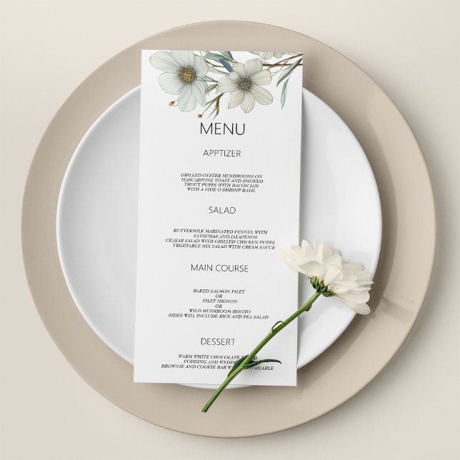 Enkelt vit mynta grönt vår blommigt Bröllop Menu Program (Simple white mint green spring floral Wedding Menu)