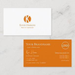 Enkelt vit Orange med Monogram och Logotyp Visitkort