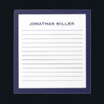 Enkelt, vit, typografiskt, Namn-linjerat Anteckningsblock<br><div class="desc">Ett professionell invändigt anteckningsblock med en minimalistisk utformning i marinblått och vitt. Anpassningsbar monogram initial och namn mot en vit bakgrund,  inramad av ett gräns. Anpassa med hjälp av fält eller använda meddelandeknappen för att kontakta designern för hjälp.</div>
