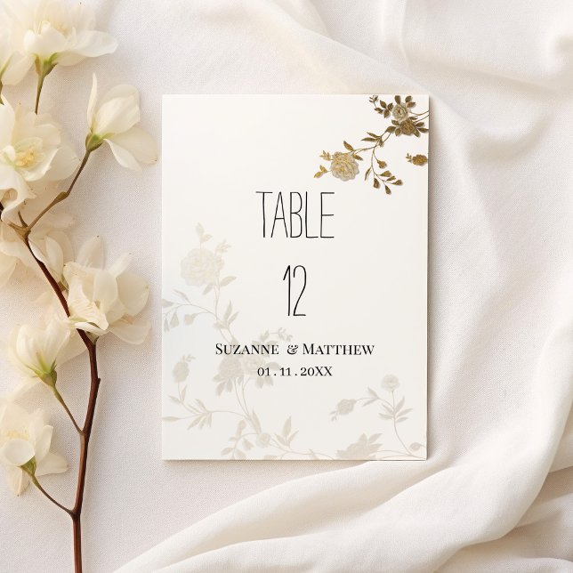 Enkelt vita Bordsnummer i blommigten guld glitter (Simple white gold glitter floral Table Numbers )