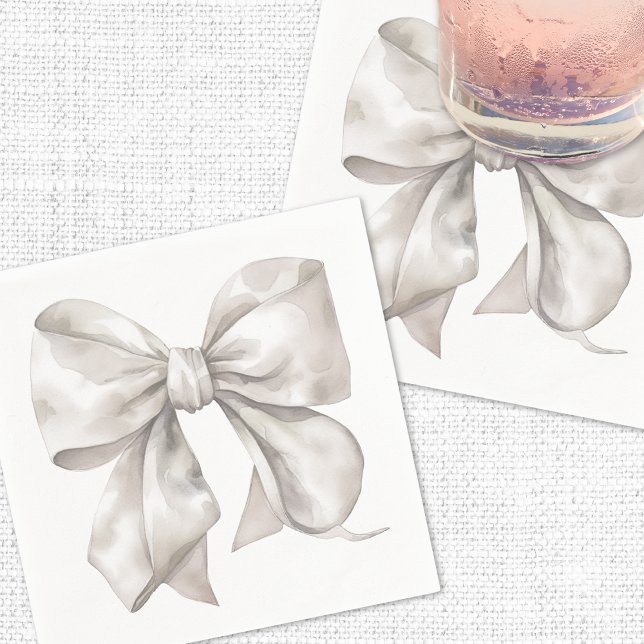 Enkelt, vitt babyskor pappersservett (Simple White Bow Baby Shower Napkins)