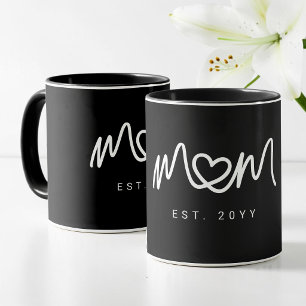 Enkelt Vitt Hjärta Manus Modern Mamma Etablerad Mugg