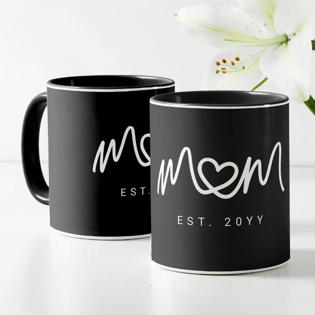Enkelt Vitt Hjärta Manus Modern Mamma Etablerad Mugg (Simple White Heart Script Modern Mom Established Mug)