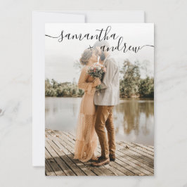 Enkelt vitt minimalistiskt teckensnitt 5 foton brö inbjudningar