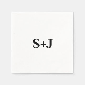 Enkelt vitt och svart par Initialer Bröllop Pappersservett