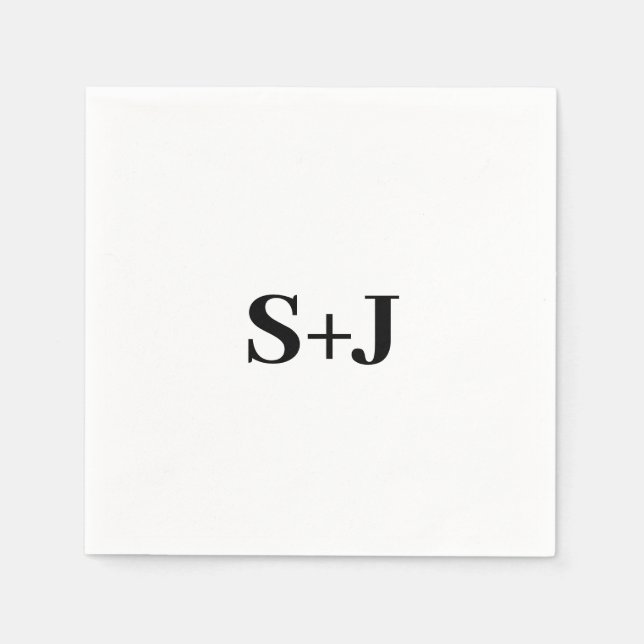 Enkelt vitt och svart par Initialer Bröllop Pappersservett (Framsidan)