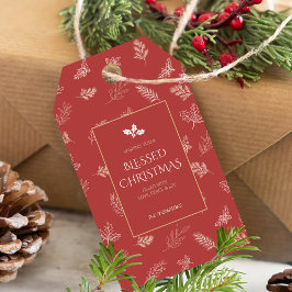 Enkelt vitt vinter-Löv Mistletoe Red Presentetikett