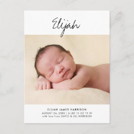 Enkelt vykort för födelsemeddelande i Namn i skrip