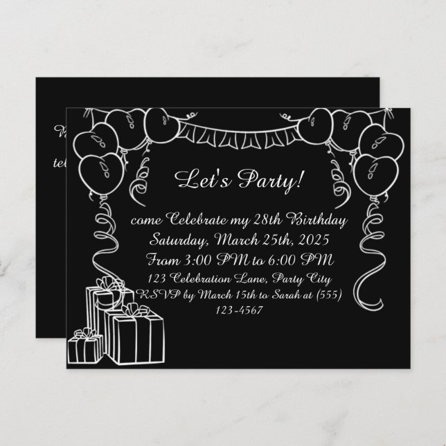 Enkelt vykort för inbjudan till födelsedag (Fram/baksida)