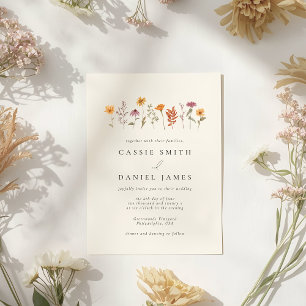 Enkelt Watercolor Fall Wildblomma Garden Wedding Inbjudningar